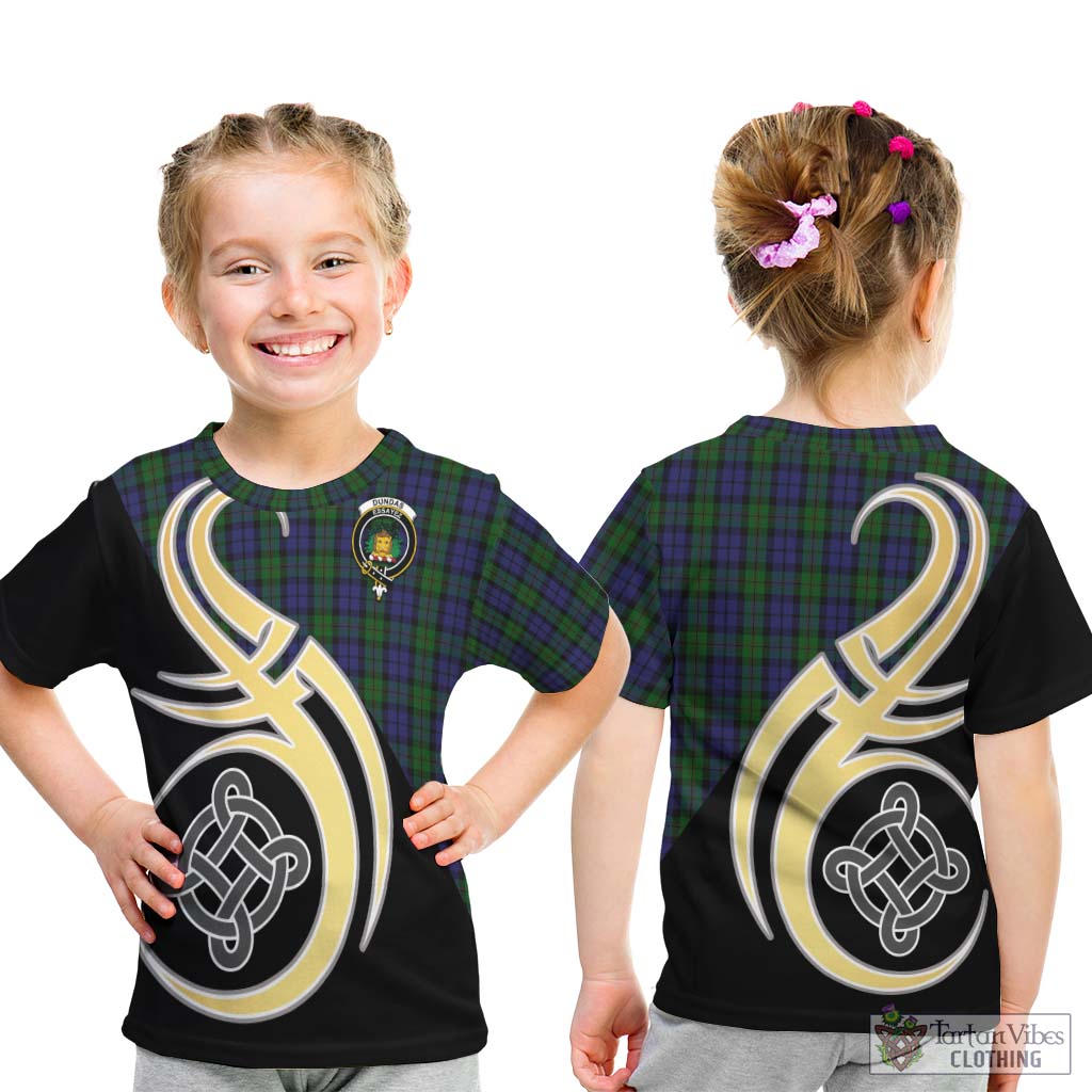 Dundas Tartan Kid T-Shirt with Family Crest and Celtic Symbol Style - Tartan Vibes Clothing