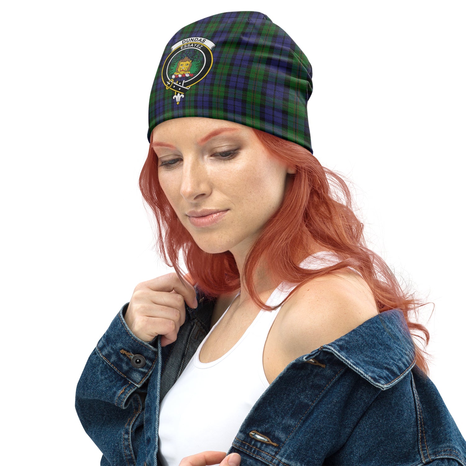 Dundas Tartan Beanies Hat with Family Crest - Tartan Vibes Clothing