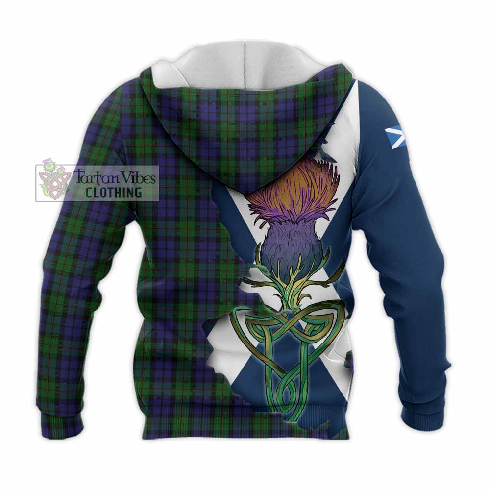 Tartan Vibes Clothing Dundas Tartan Family Crest Knitted Hoodie Scottish Thistle Celtic Inspired
