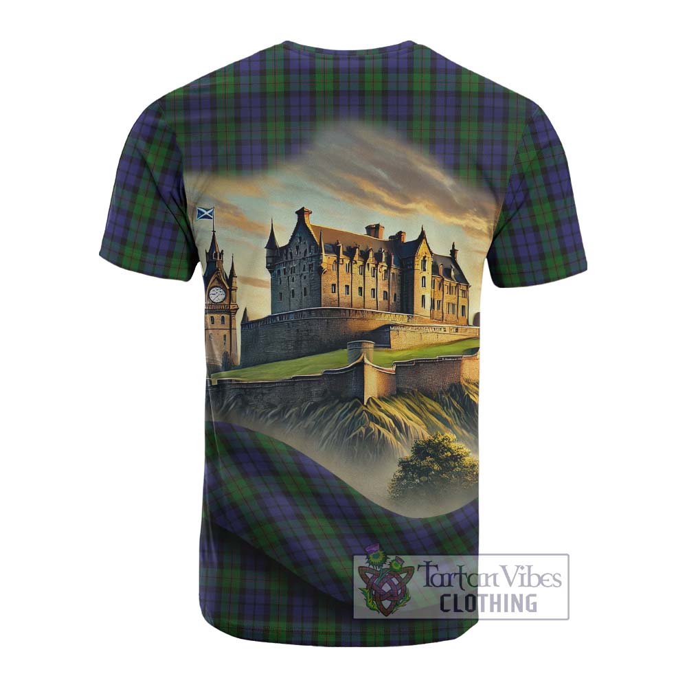 Dundas Tartan Family Crest Cotton T-shirt with Scottish Ancient Castle Style - Tartan Vibes Clothing