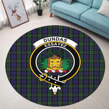 Dundas Tartan Round Rug with Family Crest - Tartan Vibes Clothing