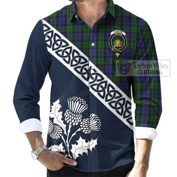 Dundas Tartan Long Sleeve Button Shirt Featuring Thistle and Scotland Map Men's Shirt - Tartan Vibes Clothing
