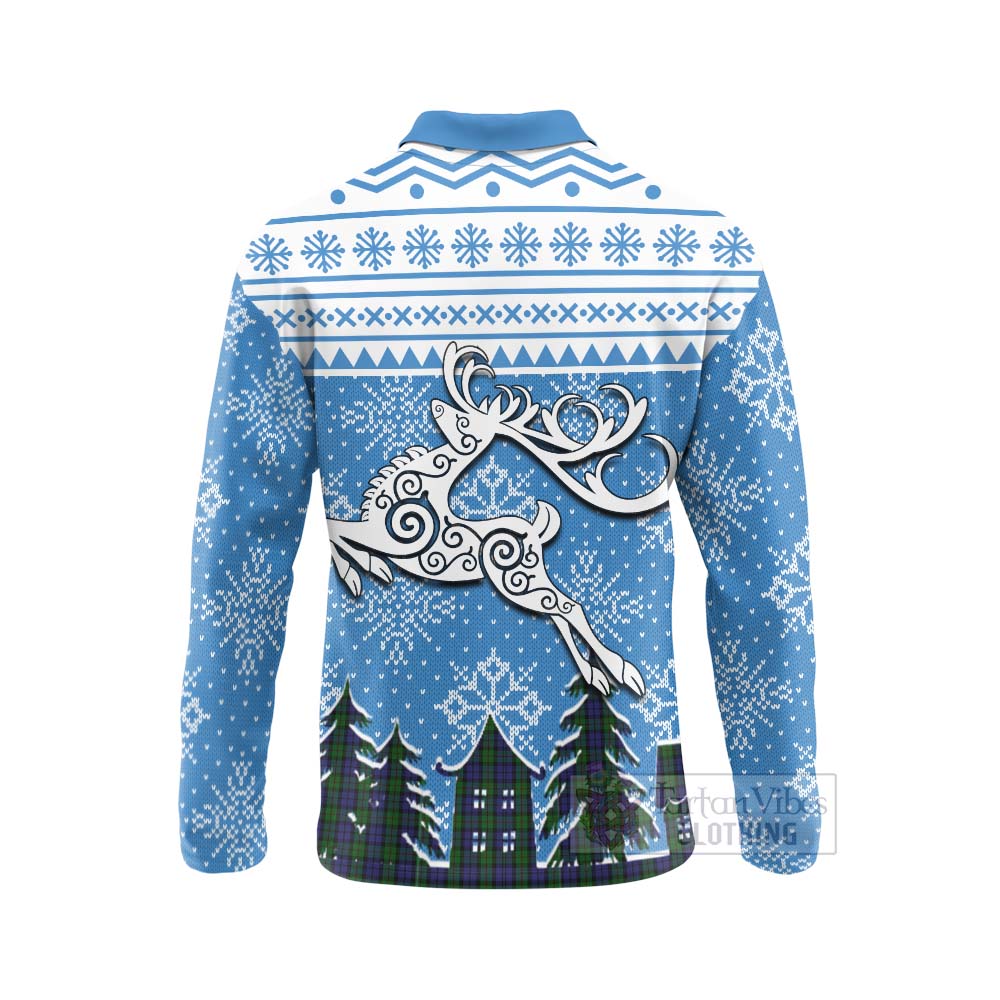 Dundas Clan Christmas Long Sleeve Polo Shirt Celtic Reindeer Style - Tartan Vibes Clothing