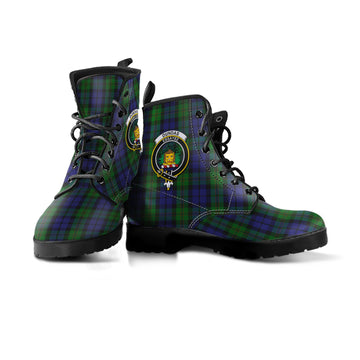 Dundas Tartan Leather Boots with Family Crest - Tartan Vibes Clothing