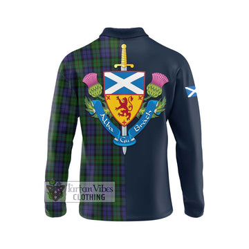 Dundas Tartan Long Sleeve Polo Shirt Alba with Scottish Lion Royal Arm Half Style - Tartan Vibes Clothing