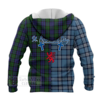 Dundas Tartan Knitted Hoodie Happy St. Andrew's Day Half Tartan Style - Tartan Vibes Clothing