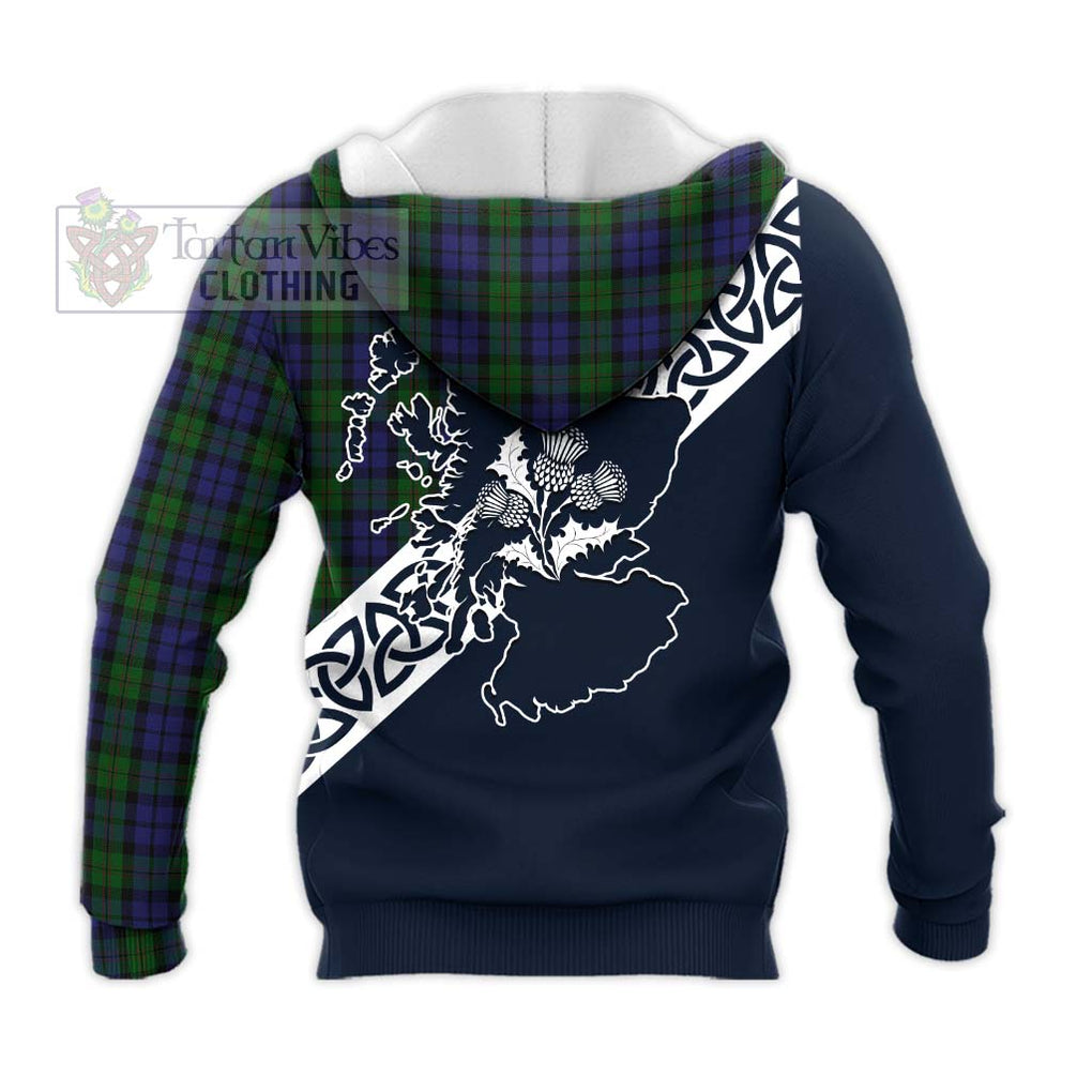 Dundas Tartan Knitted Hoodie Featuring Thistle and Scotland Map - Tartan Vibes Clothing