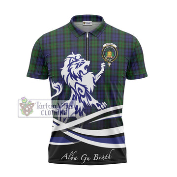 Dundas Tartan Zipper Polo Shirt with Alba Gu Brath Regal Lion Emblem - Tartan Vibes Clothing