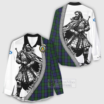 Dundas Tartan Clan Crest Women's Casual Shirt with Highlander Warrior Celtic Style - Tartan Vibes Clothing