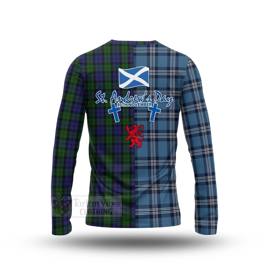 Dundas Tartan Long Sleeve T-Shirt Happy St. Andrew's Day Half Tartan Style - Tartan Vibes Clothing