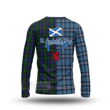 Dundas Tartan Long Sleeve T-Shirt Happy St. Andrew's Day Half Tartan Style - Tartan Vibes Clothing