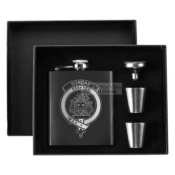 Dundas Crest Hip Flask Set 7oz Black Stainless Steel with A Gift Box - 2D-tartanvibesclothing