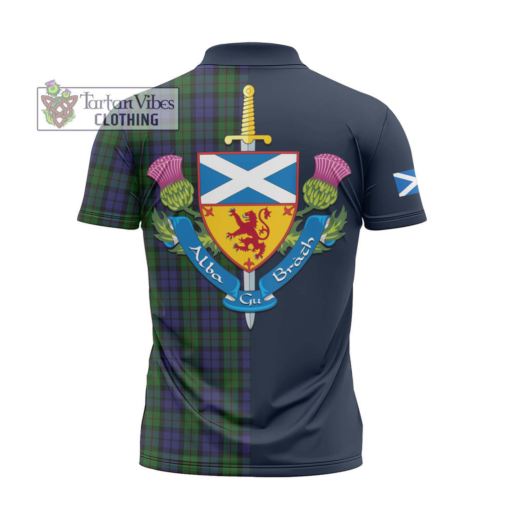Dundas Tartan Zipper Polo Shirt Alba with Scottish Lion Royal Arm Half Style - Tartan Vibes Clothing