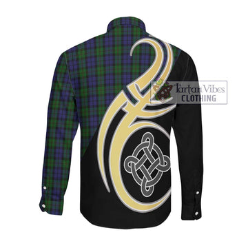 Dundas Tartan Long Sleeve Button Shirt with Family Crest and Celtic Symbol Style Men's Shirt - Tartan Vibes Clothing