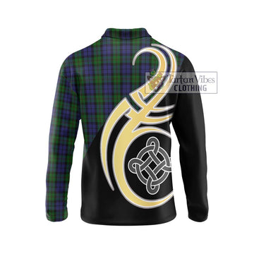 Dundas Tartan Long Sleeve Polo Shirt with Family Crest and Celtic Symbol Style - Tartan Vibes Clothing