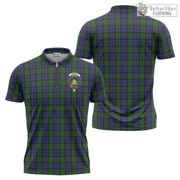 Dundas Tartan Zipper Polo Shirt with Family Crest - Tartan Vibes Clothing
