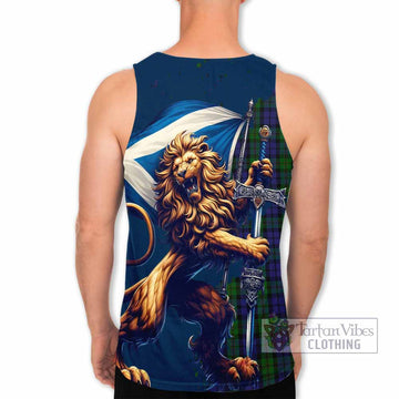 Dundas Tartan Family Crest Men's Tank Top with Scottish Majestic Lion - Tartan Vibes Clothing
