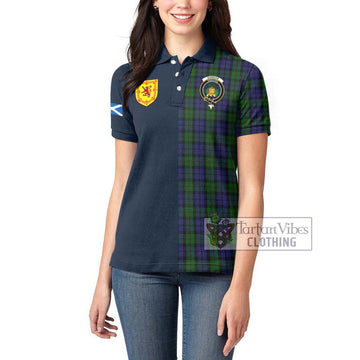 Dundas Tartan Women's Polo Shirt Alba with Scottish Lion Royal Arm Half Style - Tartan Vibes Clothing