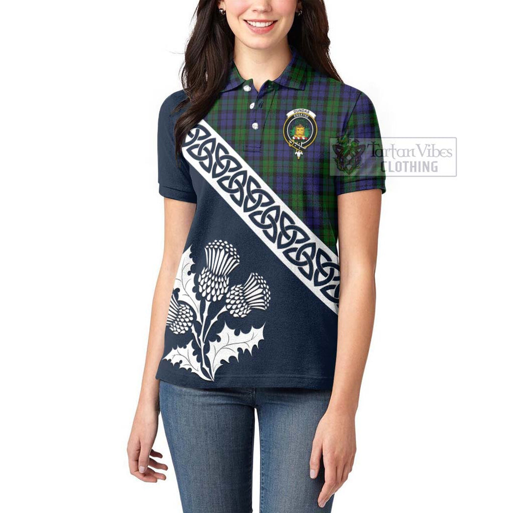 Dundas Tartan Women's Polo Shirt Featuring Thistle and Scotland Map - Tartanvibesclothing Store