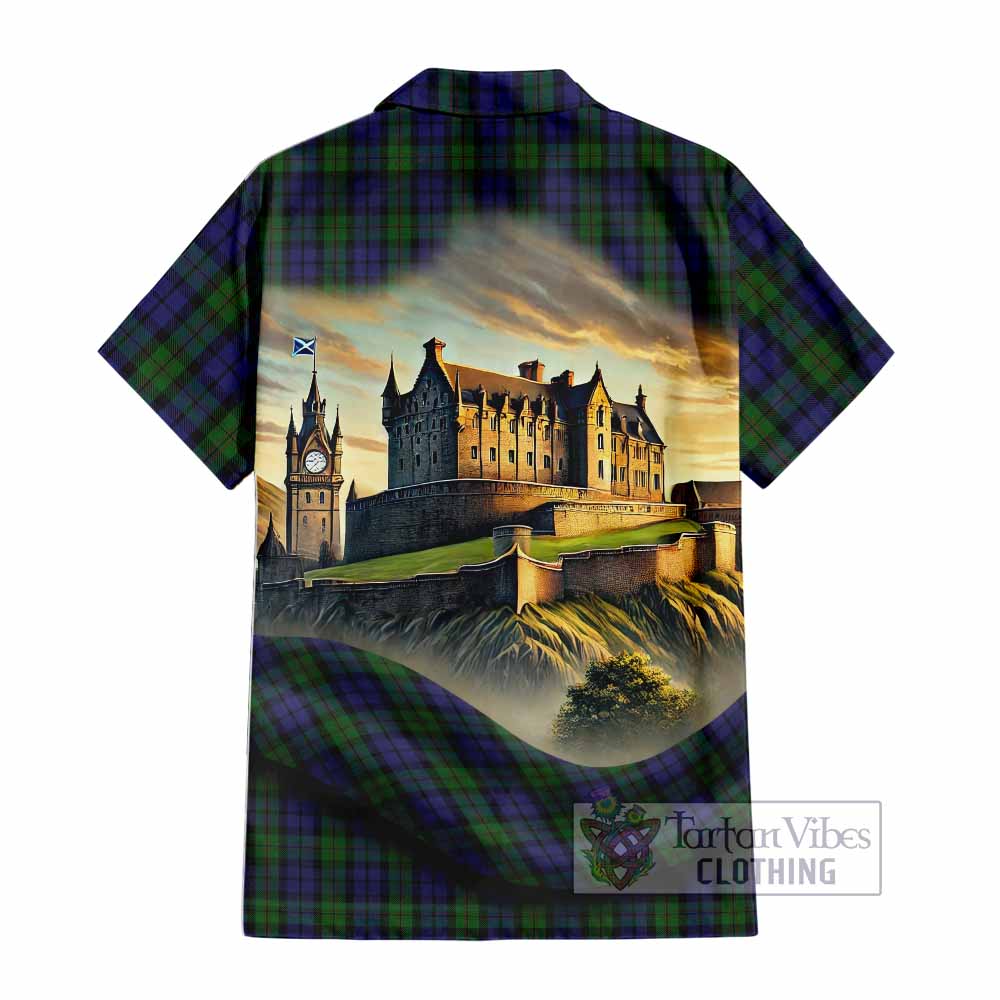 Dundas Tartan Family Crest Hawaiian Shirt with Scottish Ancient Castle Style - Tartan Vibes Clothing