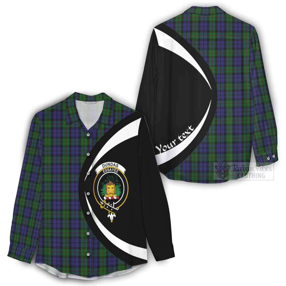 Dundas Tartan Women's Casual Shirt with Family Crest Circle Style - Tartan Vibes Clothing