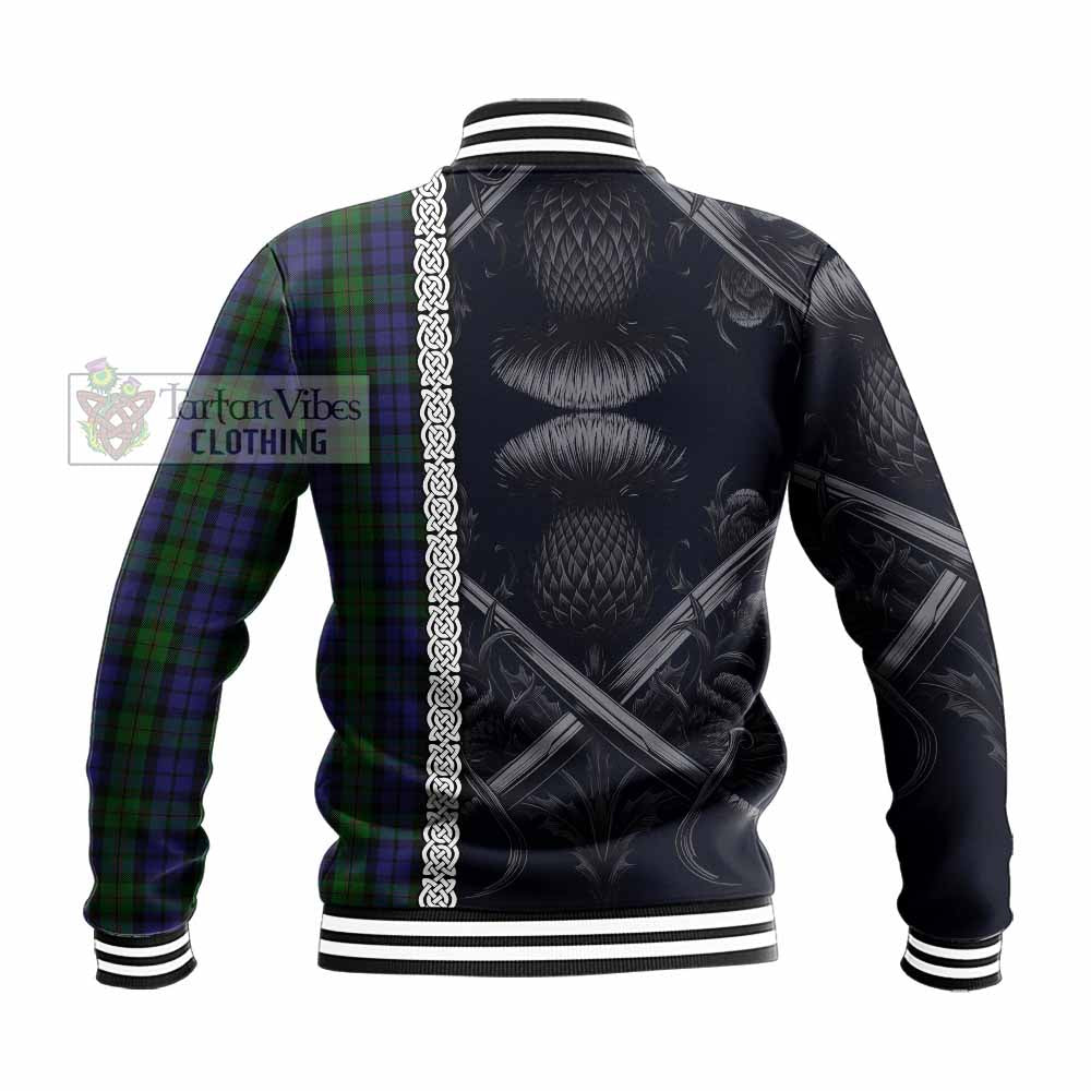 Dundas Tartan Baseball Jacket with Family Crest Cross Sword Thistle Celtic Vibes - Tartan Vibes Clothing