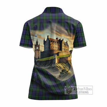 Dundas Tartan Family Crest Women's Polo Shirt with Scottish Ancient Castle Style - Tartan Vibes Clothing