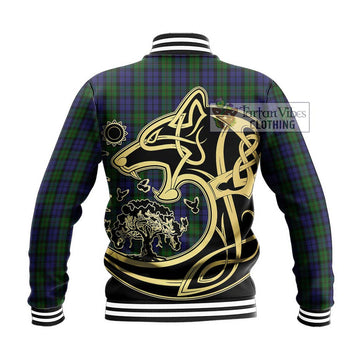 Dundas Tartan Baseball Jacket with Family Crest Celtic Wolf Style - Tartan Vibes Clothing