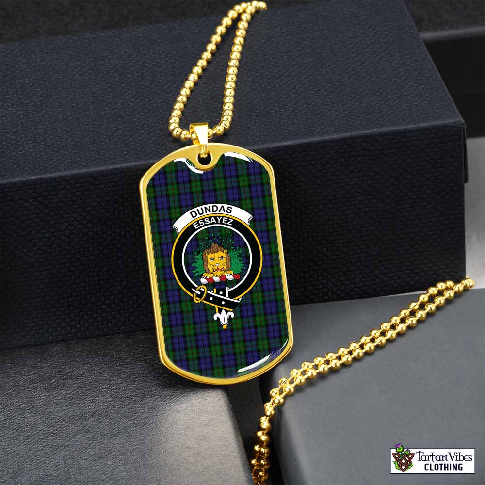 Dundas Tartan Dog Tag Necklace with Family Crest Gold No - Tartan Vibes Clothing