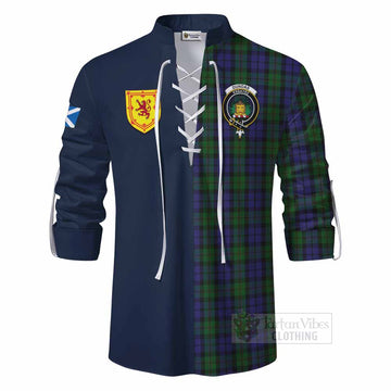 Dundas Tartan Ghillie Kilt Shirt Alba with Scottish Lion Royal Arm Half Style - Tartan Vibes Clothing