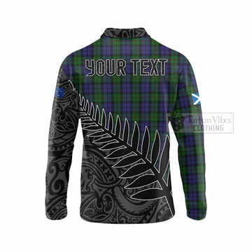 Dundas Crest Tartan Long Sleeve Polo Shirt with New Zealand Silver Fern Half Style - Tartan Vibes Clothing