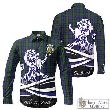 Dundas Tartan Long Sleeve Button Up Shirt with Alba Gu Brath Regal Lion Emblem - Tartan Vibes Clothing