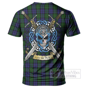 Dundas Tartan T-Shirt with Family Crest Celtic Skull Style - Tartan Vibes Clothing
