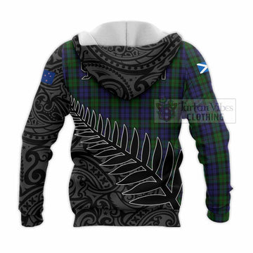 Dundas Crest Tartan Knitted Hoodie with New Zealand Silver Fern Half Style - Tartan Vibes Clothing