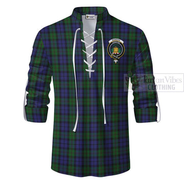 Dundas Tartan Ghillie Kilt Shirt with Family Crest Celtic Skull Style - Tartan Vibes Clothing