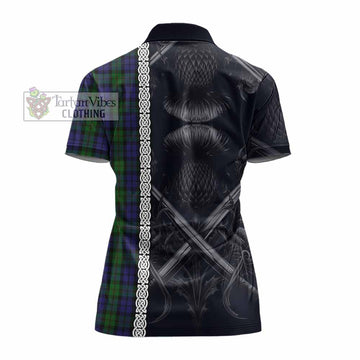Dundas Tartan Women's Polo Shirt with Family Crest Cross Sword Thistle Celtic Vibes - Tartan Vibes Clothing