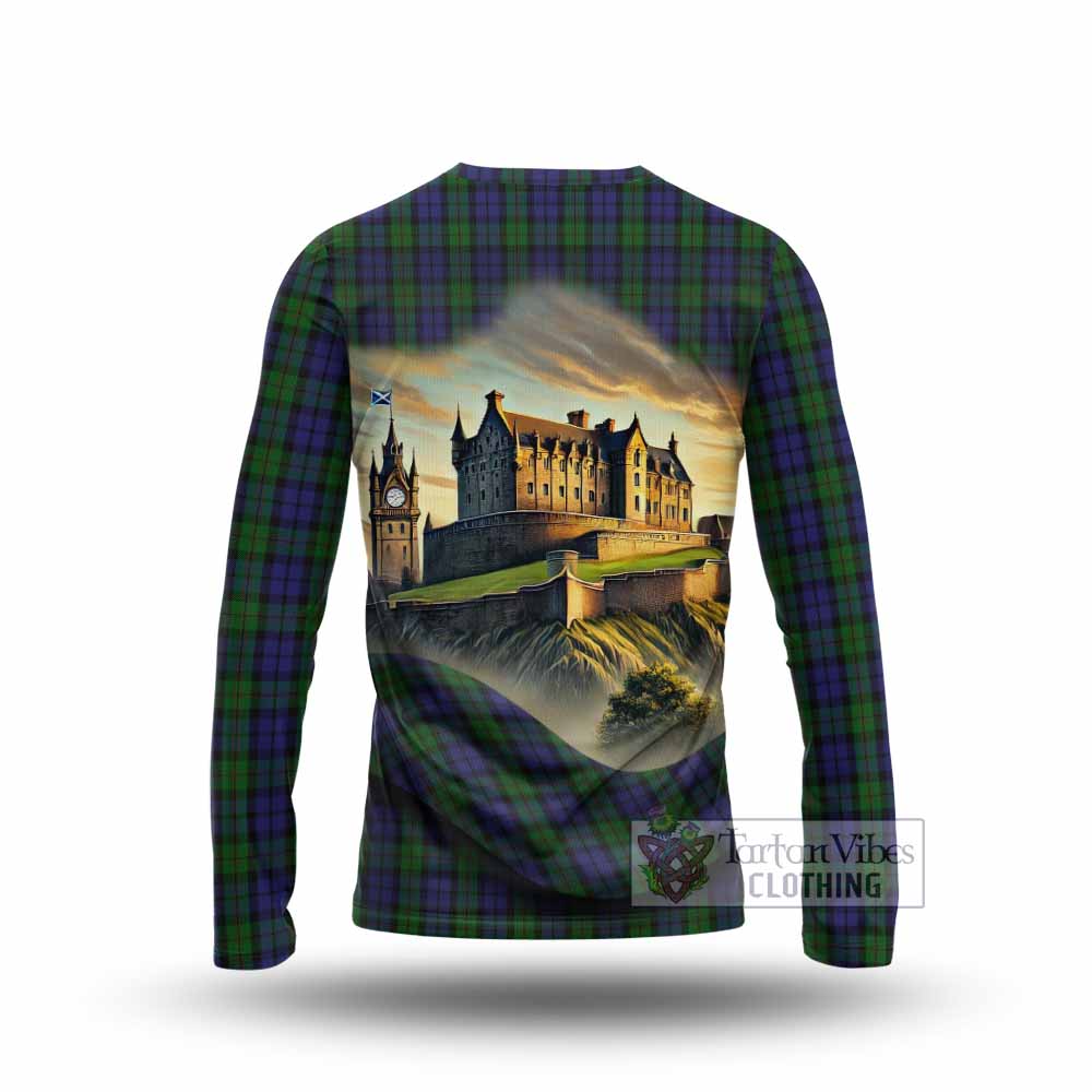 Dundas Tartan Family Crest Long Sleeve T-Shirt with Scottish Ancient Castle Style - Tartan Vibes Clothing