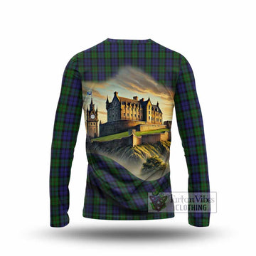 Dundas Tartan Family Crest Long Sleeve T-Shirt with Scottish Ancient Castle Style - Tartan Vibes Clothing