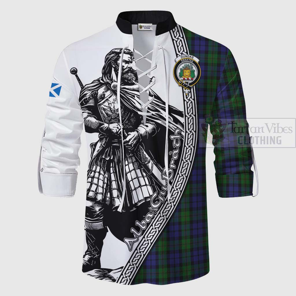 Dundas Tartan Clan Crest Ghillie Kilt Shirt with Highlander Warrior Celtic Style - Tartan Vibes Clothing