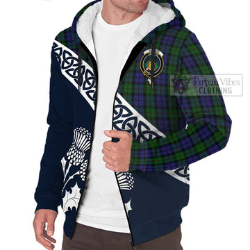 Dundas Tartan Sherpa Hoodie Featuring Thistle and Scotland Map - Tartan Vibes Clothing