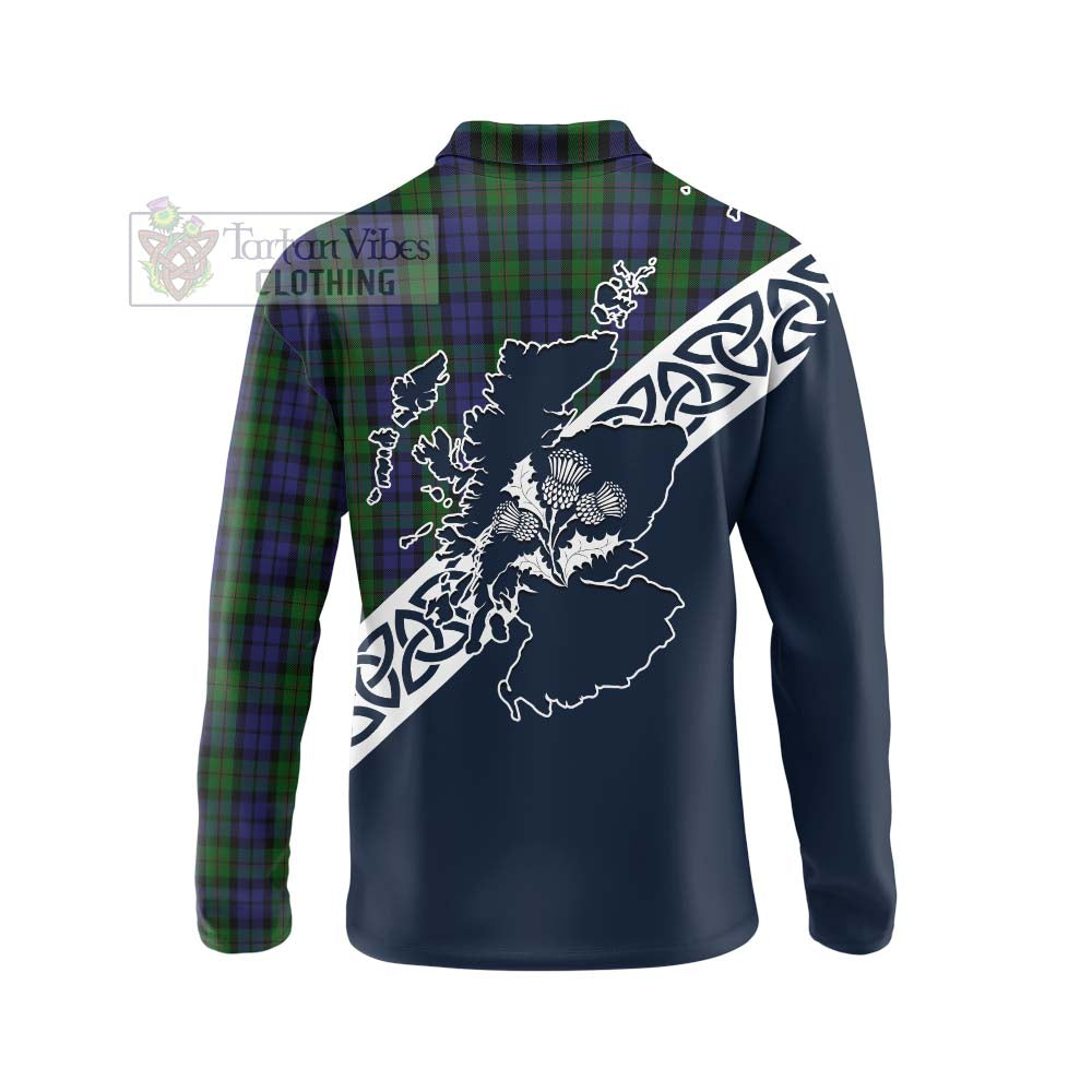 Dundas Tartan Long Sleeve Polo Shirt Featuring Thistle and Scotland Map - Tartan Vibes Clothing