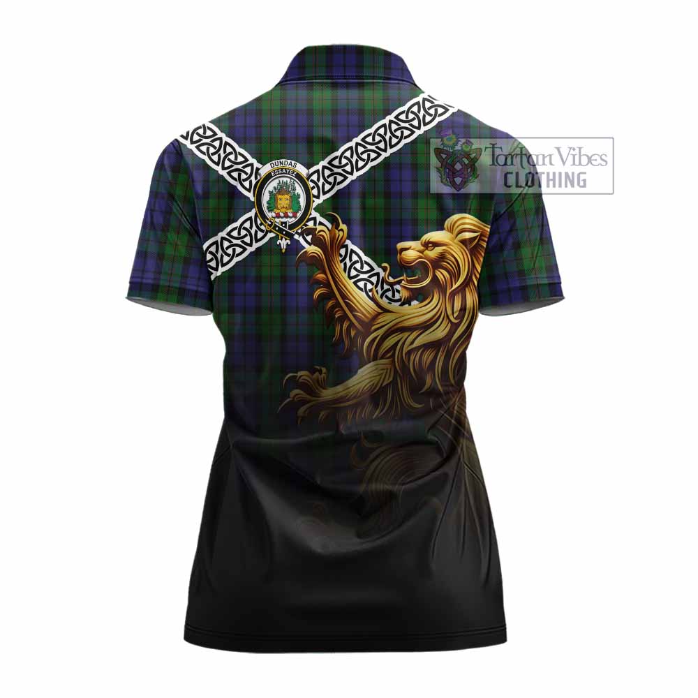 Dundas Crest Tartan Women's Polo Shirt with Golden Lion Emblem Celtic Style - Tartan Vibes Clothing