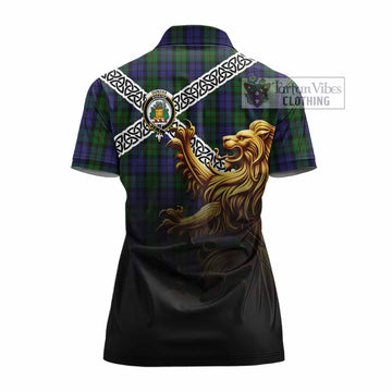 Dundas Crest Tartan Women's Polo Shirt with Golden Lion Emblem Celtic Style - Tartan Vibes Clothing