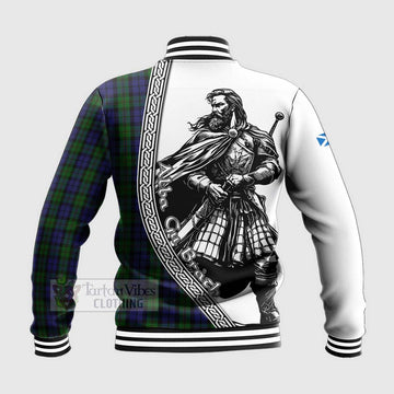Dundas Tartan Clan Crest Baseball Jacket with Highlander Warrior Celtic Style - Tartan Vibes Clothing