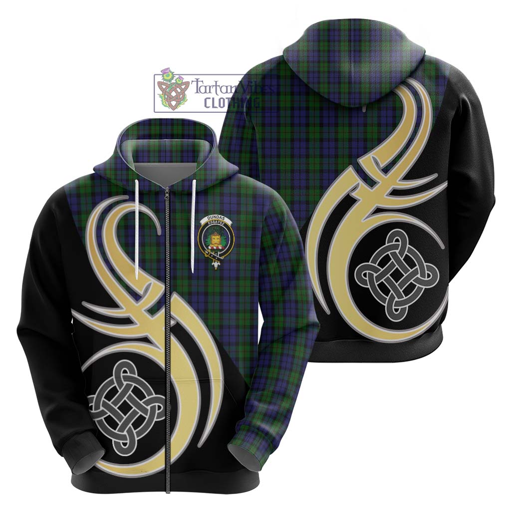 Dundas Tartan Hoodie with Family Crest and Celtic Symbol Style - Tartan Vibes Clothing