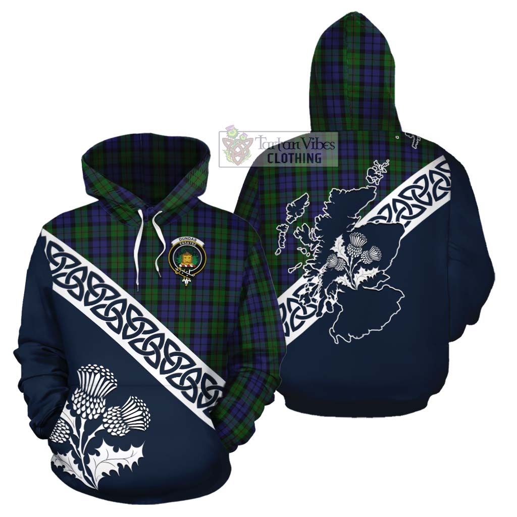 Dundas Tartan Cotton Hoodie Featuring Thistle and Scotland Map Zip Hoodie - Tartan Vibes Clothing