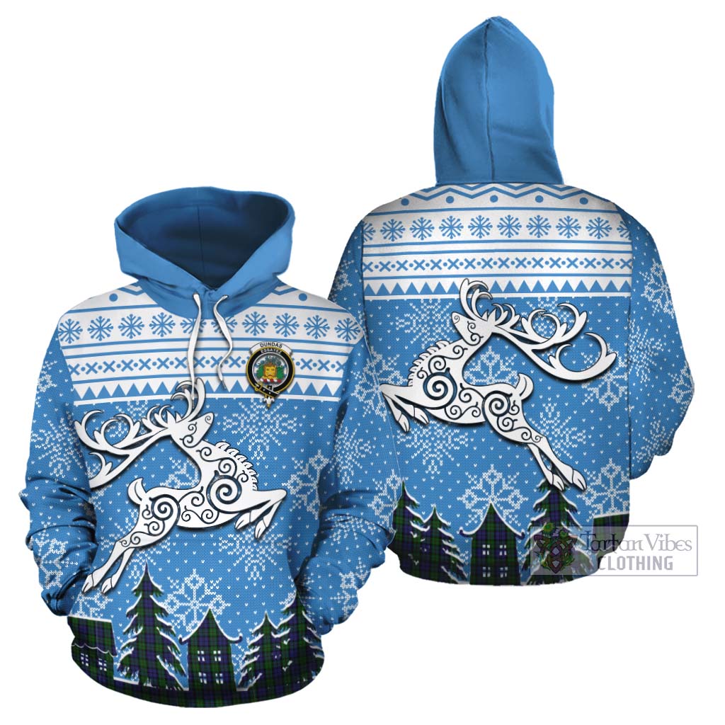 Dundas Clan Christmas Cotton Hoodie Celtic Reindeer Style Zip Hoodie - Tartan Vibes Clothing