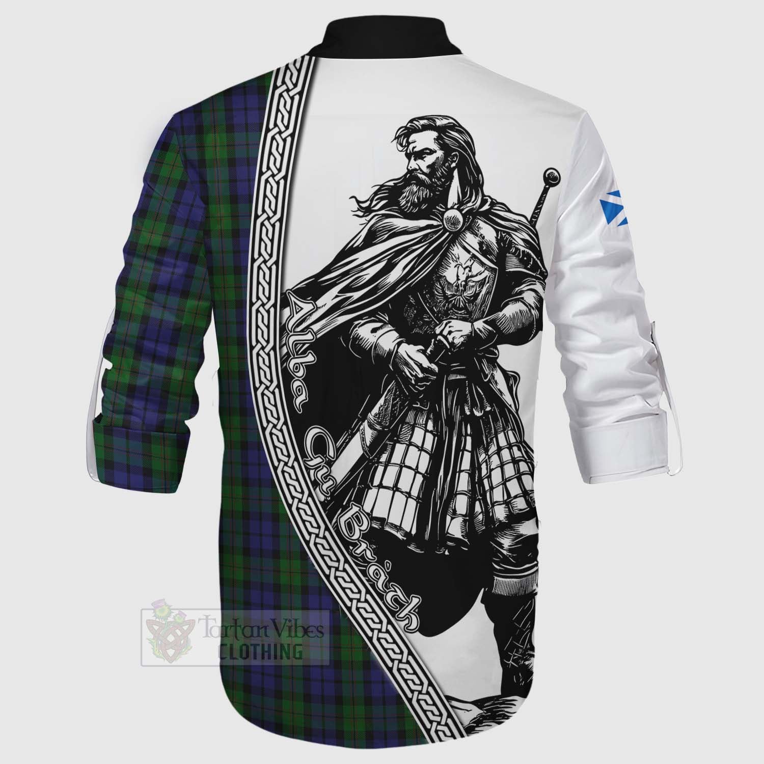 Dundas Tartan Clan Crest Ghillie Kilt Shirt with Highlander Warrior Celtic Style - Tartan Vibes Clothing