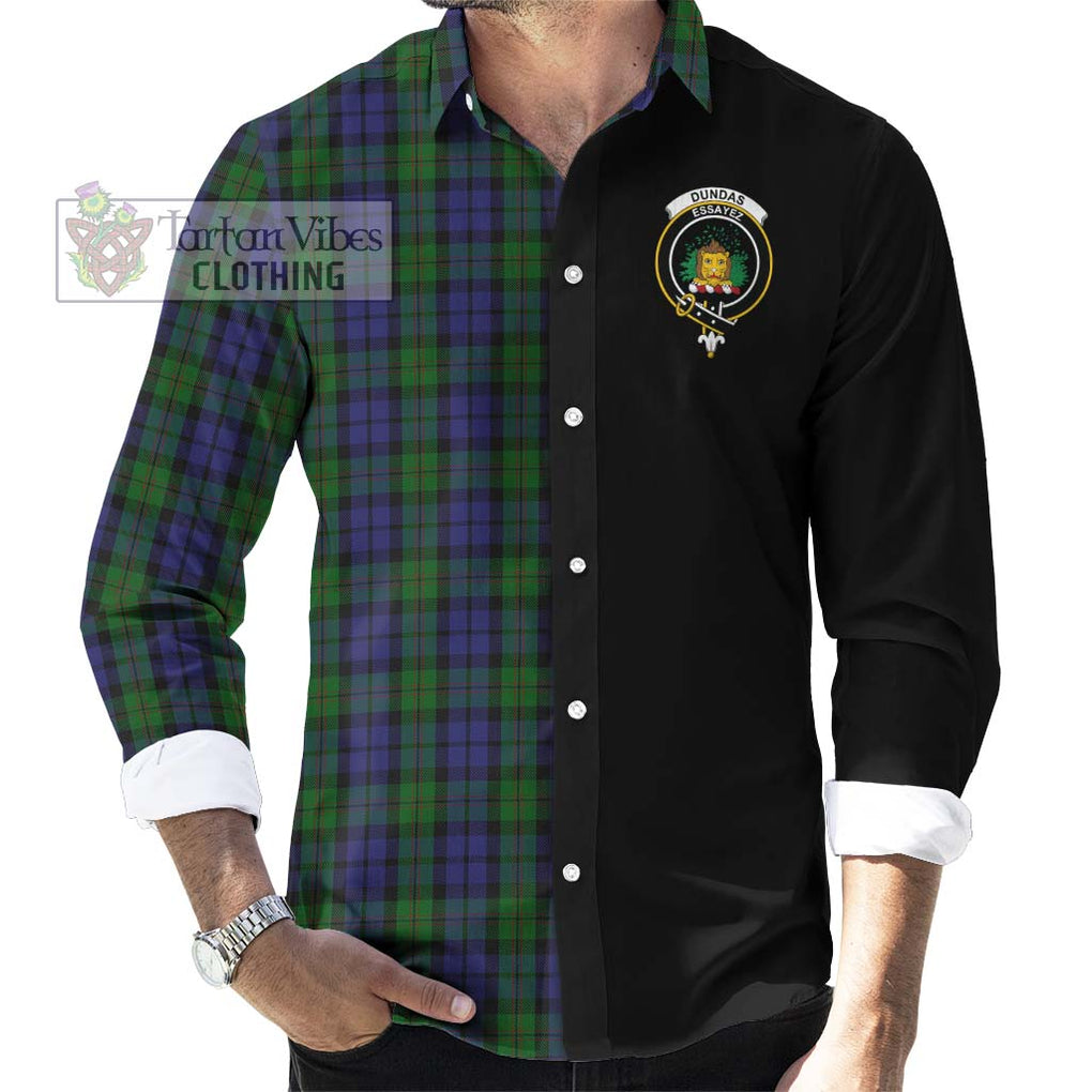 Dundas Tartan Long Sleeve Button Shirt with Family Crest and Half Of Me Style - Tartan Vibes Clothing