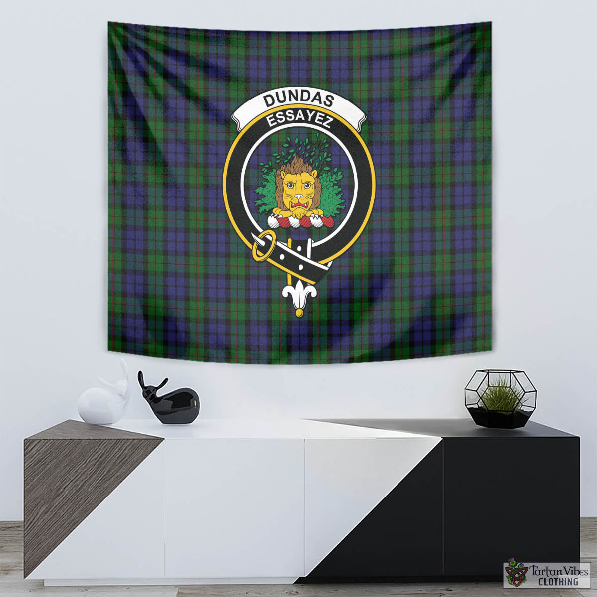 Dundas Tartan Tapestry Wall Hanging and Home Decor for Room with Family Crest - Tartan Vibes Clothing